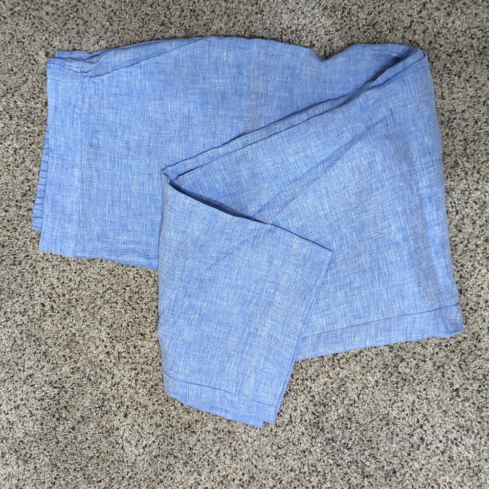 Foxcroft Flat Front Blue Linen Pants, Size 14